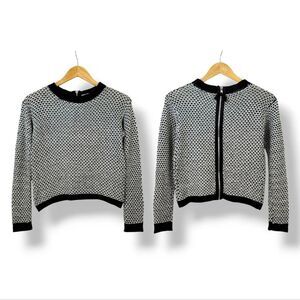 Rewind Full Zip Back Crewneck Longsleeve Sweater in Black/White/Metallic Size XS